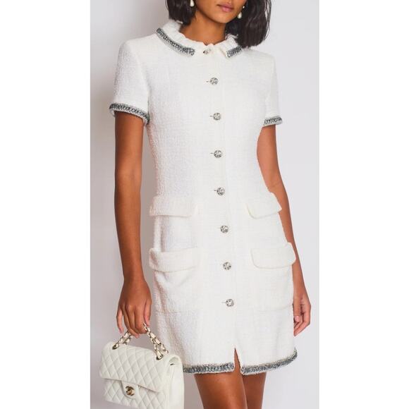 CHANEL Dresses & Skirts - Chanel Spring 2020 White Tweed Short Sleeve Collared Mini Shirt Dress 38 / US 6